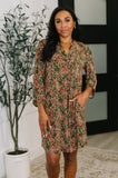 Lizzy Long Sleeve Dress in Olive Paisley