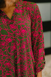 Lizzy Long Sleeve Dress in Pink and Olive Abstract Floral
