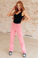 Peggy High Rise Cargo Straight Jeans in Pink